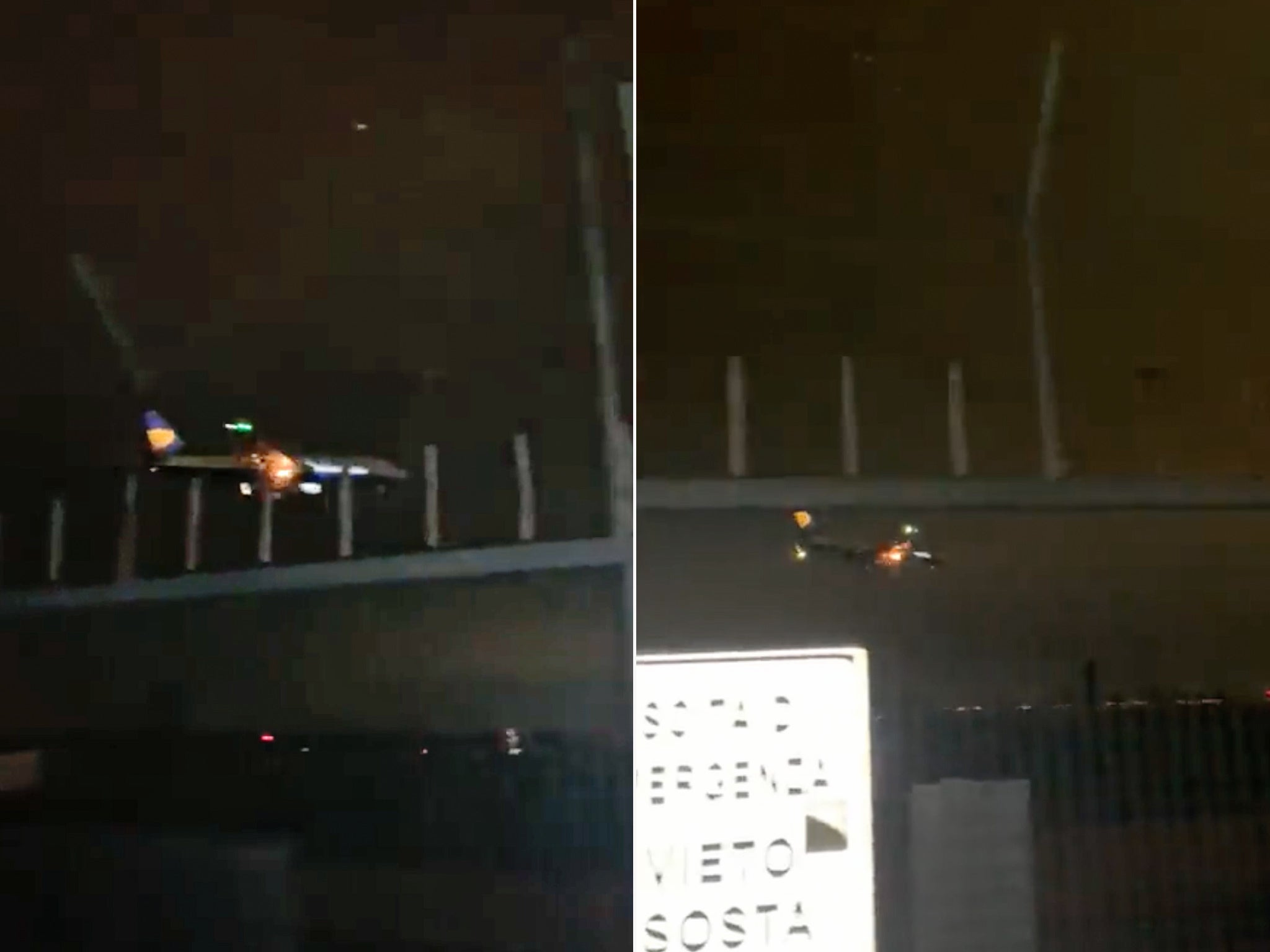 <p>Flames emerge from the aircraft’s right engine</p>