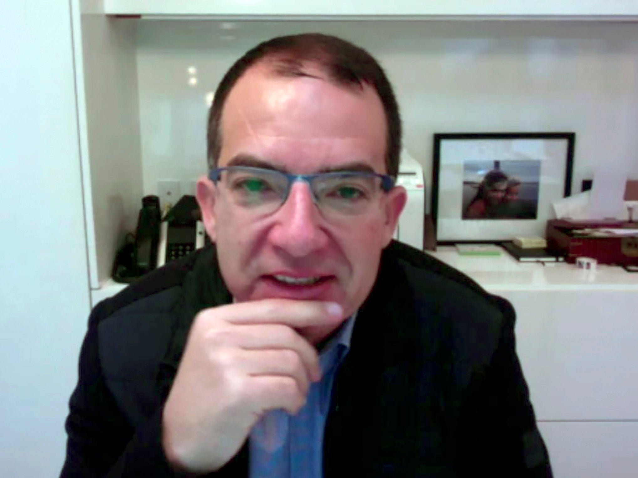 The CEO of Moderna Stephane Bancel is seen in this video frame grab as he speaks during an interview with AFP on November 17, 2020