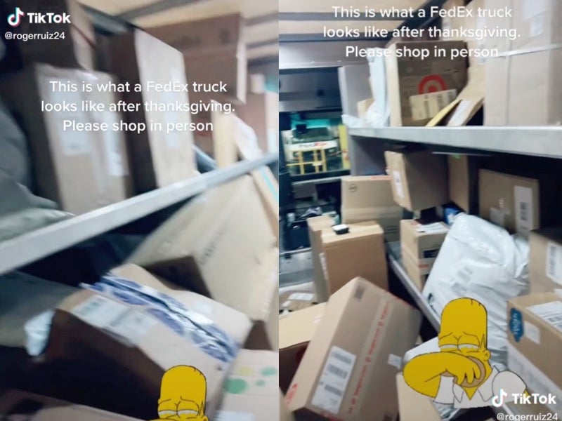 FedEx delivery driver urges people to shop ‘in person’ while showing truck full of packages