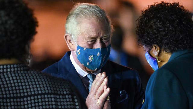 <p>Prince Charles stands with Barbados’ president-elect Sandra Mason during a Guard of Honour</p>