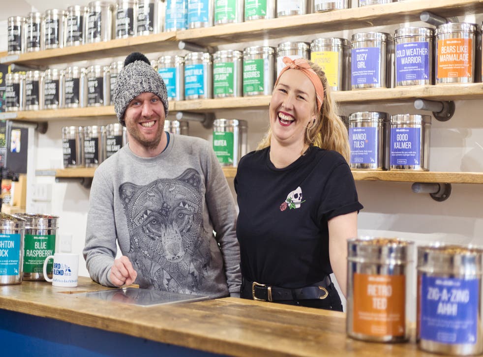 <p>Mike Turner and Krisi Smith at one of Bird & Blend’s 14 retail stores </p>