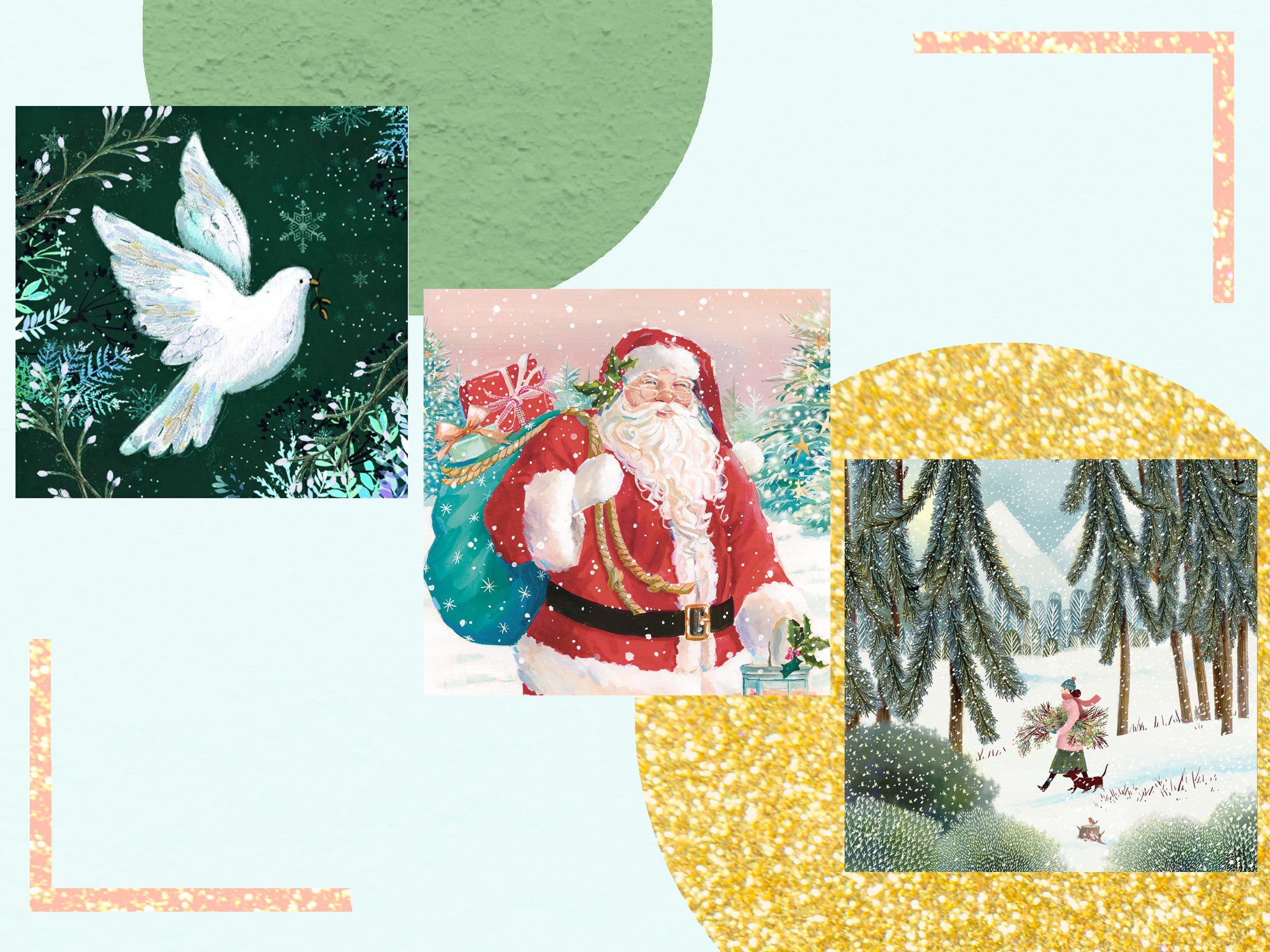 Pack 5 Charity Christmas Cards Pair of Geese Glitter Finish 