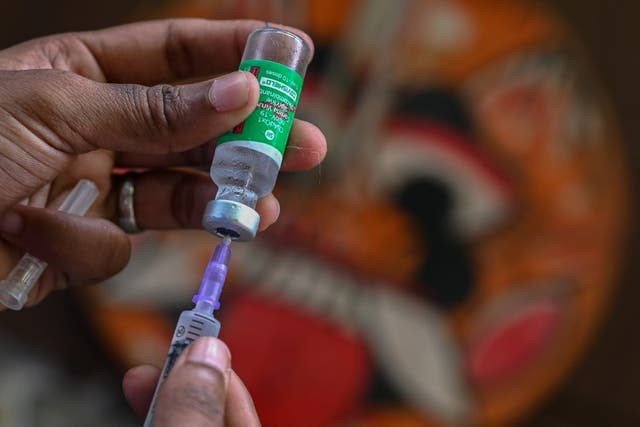<p>A health worker prepares a jab of Covishield vaccine during a door-to-door vaccination campaign in Chennai on 19 October</p>