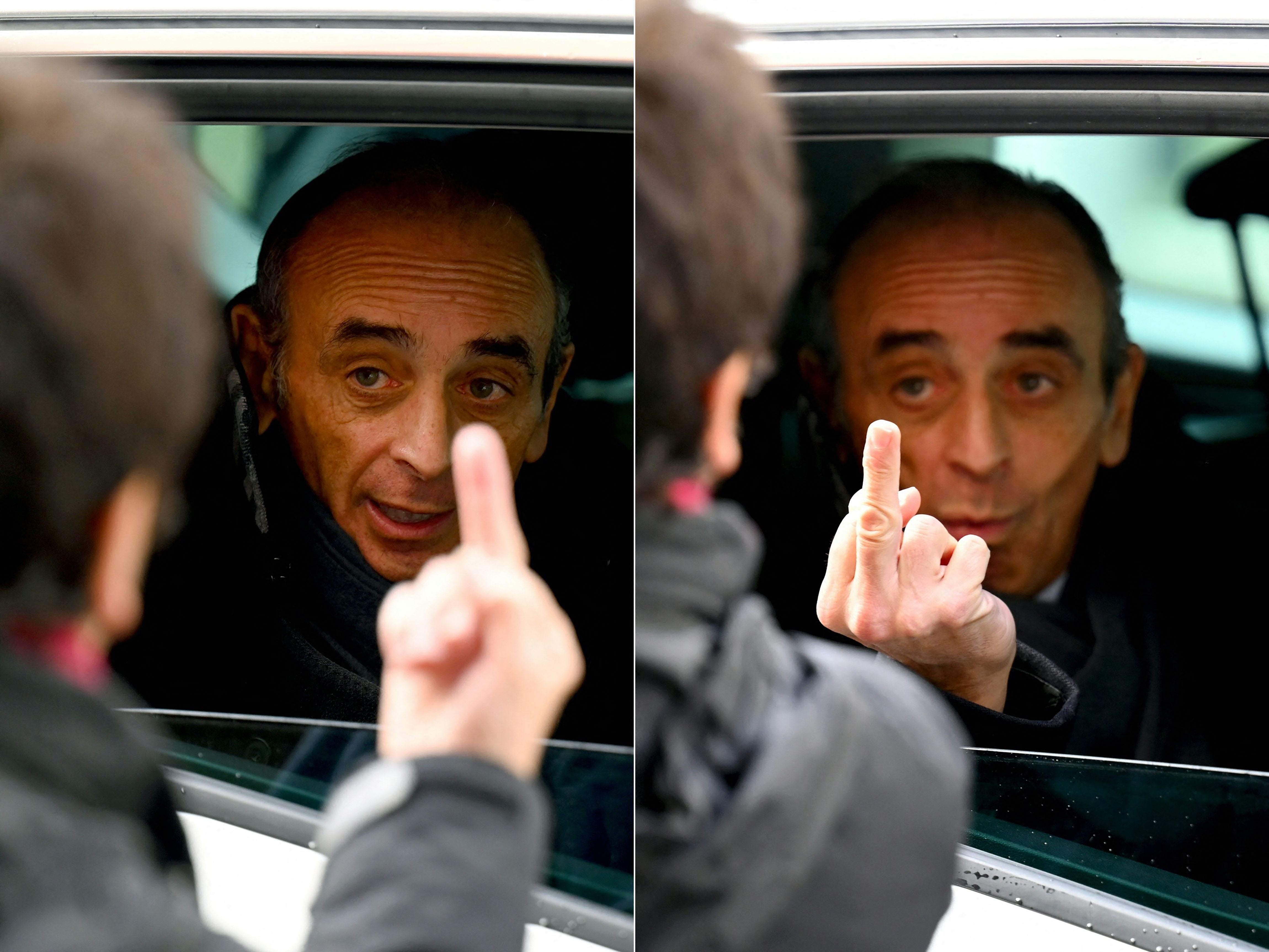 Zemmour was photographed giving the middle finger to a protester following a tumultuous campaign stop in Marseille