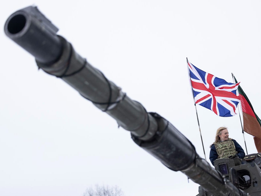 Foreign secretary Liz Truss with British troops in Estonia