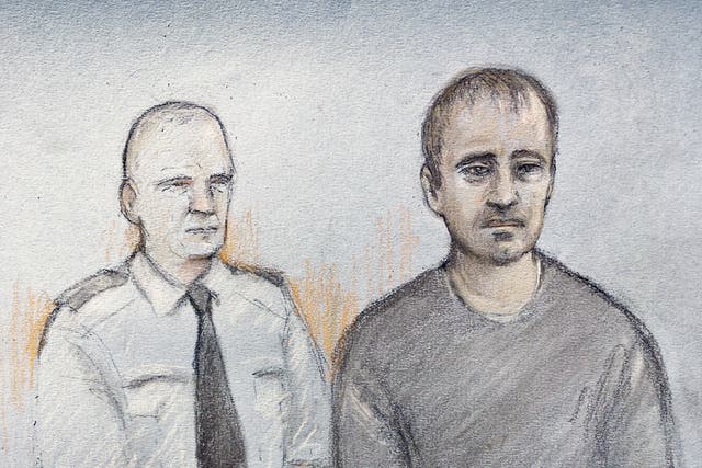 Sketch of Thomas Schreiber as seen from a video-link from Winchester Crown Court (Elizabeth Cook/PA)