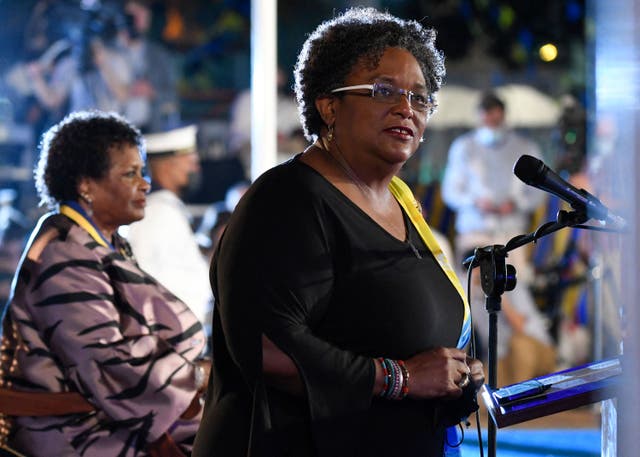 <p>Barbados prime minister Mia Mottley stood next to new President Dame Sandra Mason </p>