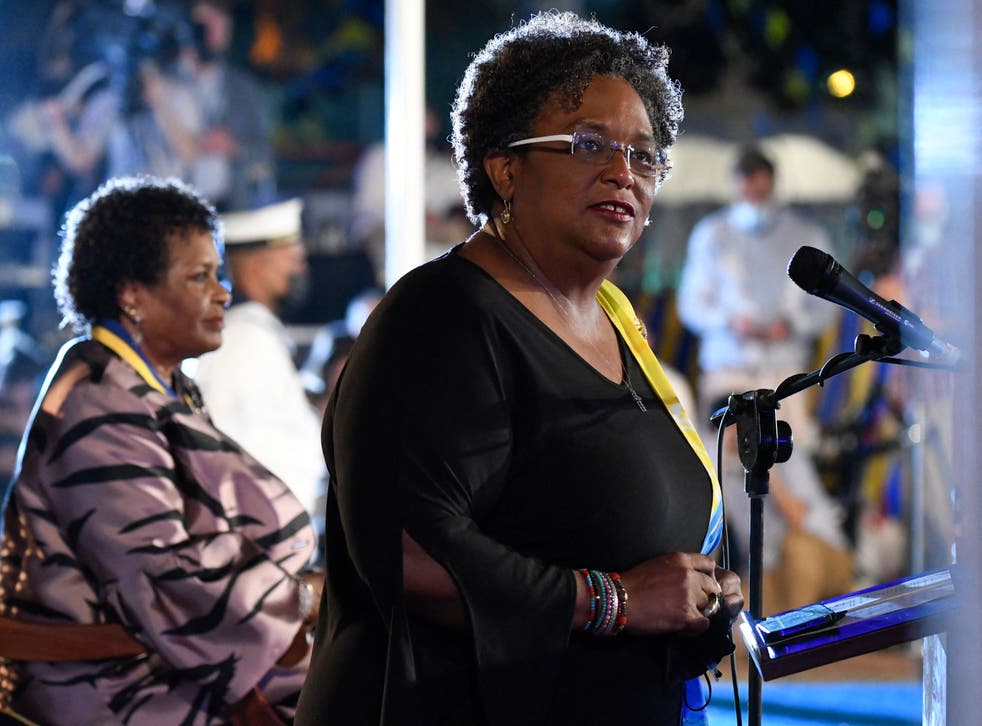 <p>Barbados prime minister Mia Mottley stood next to new President Dame Sandra Mason </p>