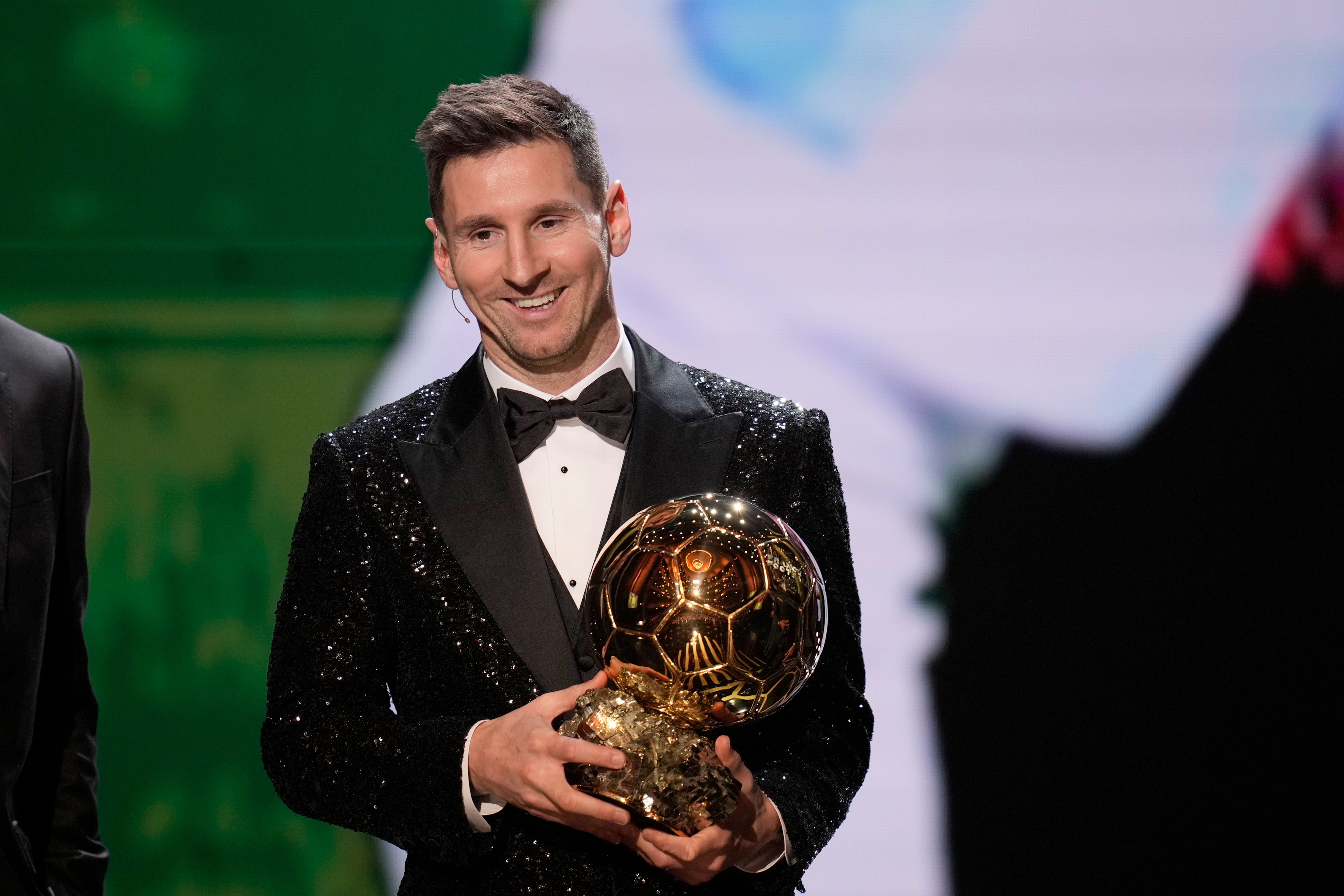 Paris St Germain’s Lionel Messi won a seventh Ballon d’Or (Christophe Ena/AP)