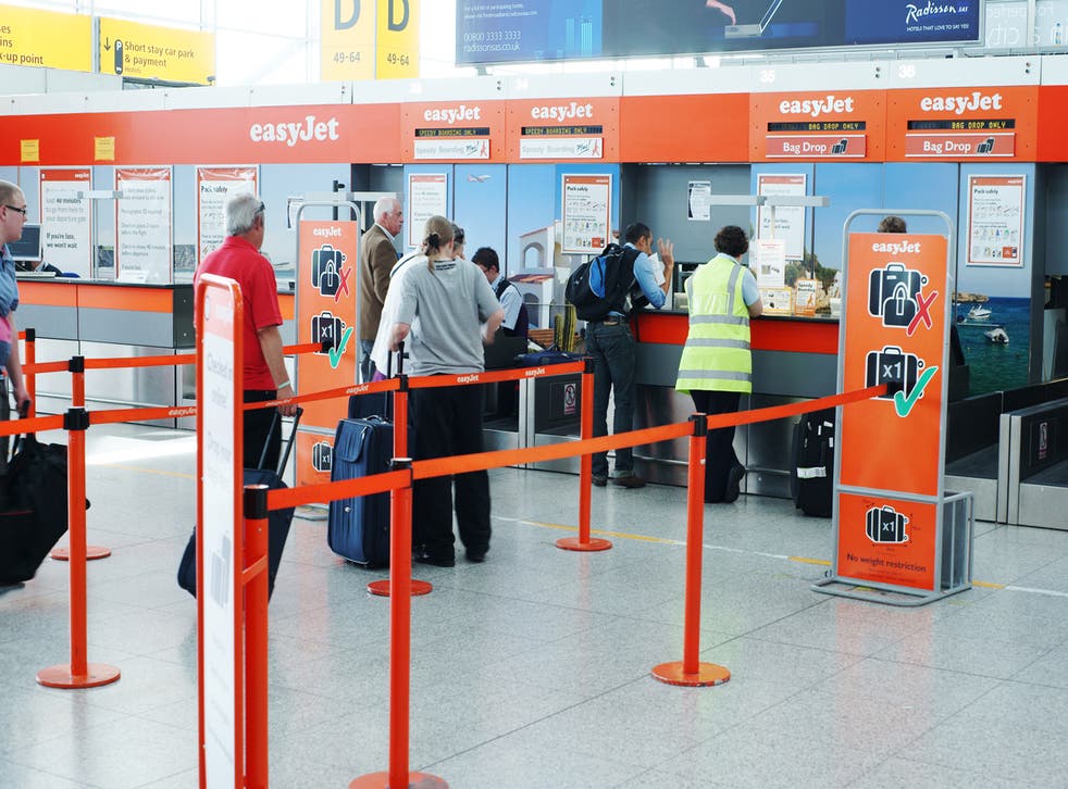 <p>An easyJet check-in area at Stansted Airport</p>