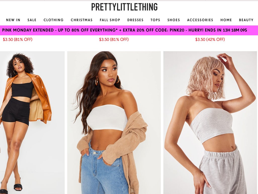People are calling out Pretty Little Thing after company offers 100 per cent sale for Black Friday and Cyber Monday