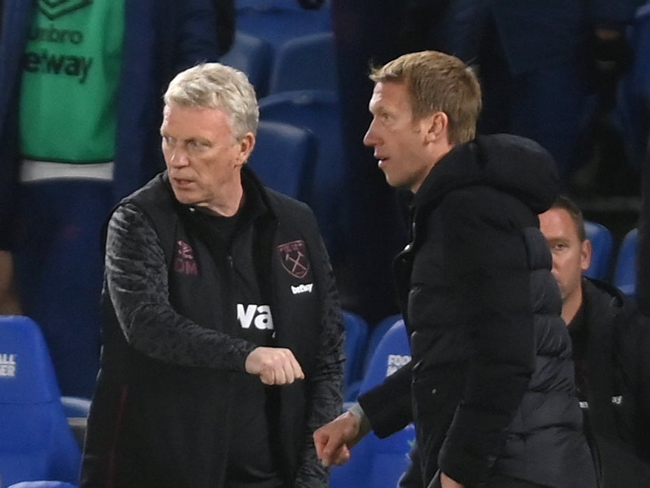 West Ham manager David Moyes (left) has been impressed by the work of Brighton boss Graham Potter (right)