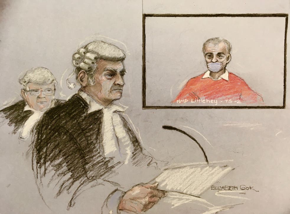 A court artist sketch by Elizabeth Cook of Barry Bennell appearing via video link before Michael Kent QC at the High Court in London (PA)
