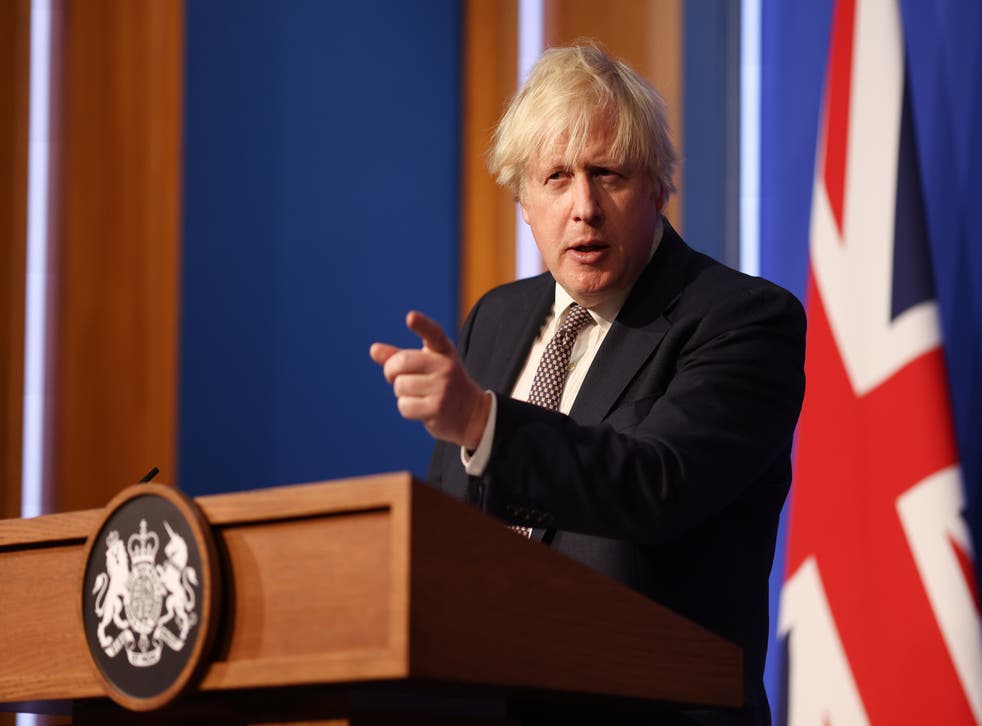 <p>Prime minister Boris Johnson at a Downing Street Covid briefing </p>