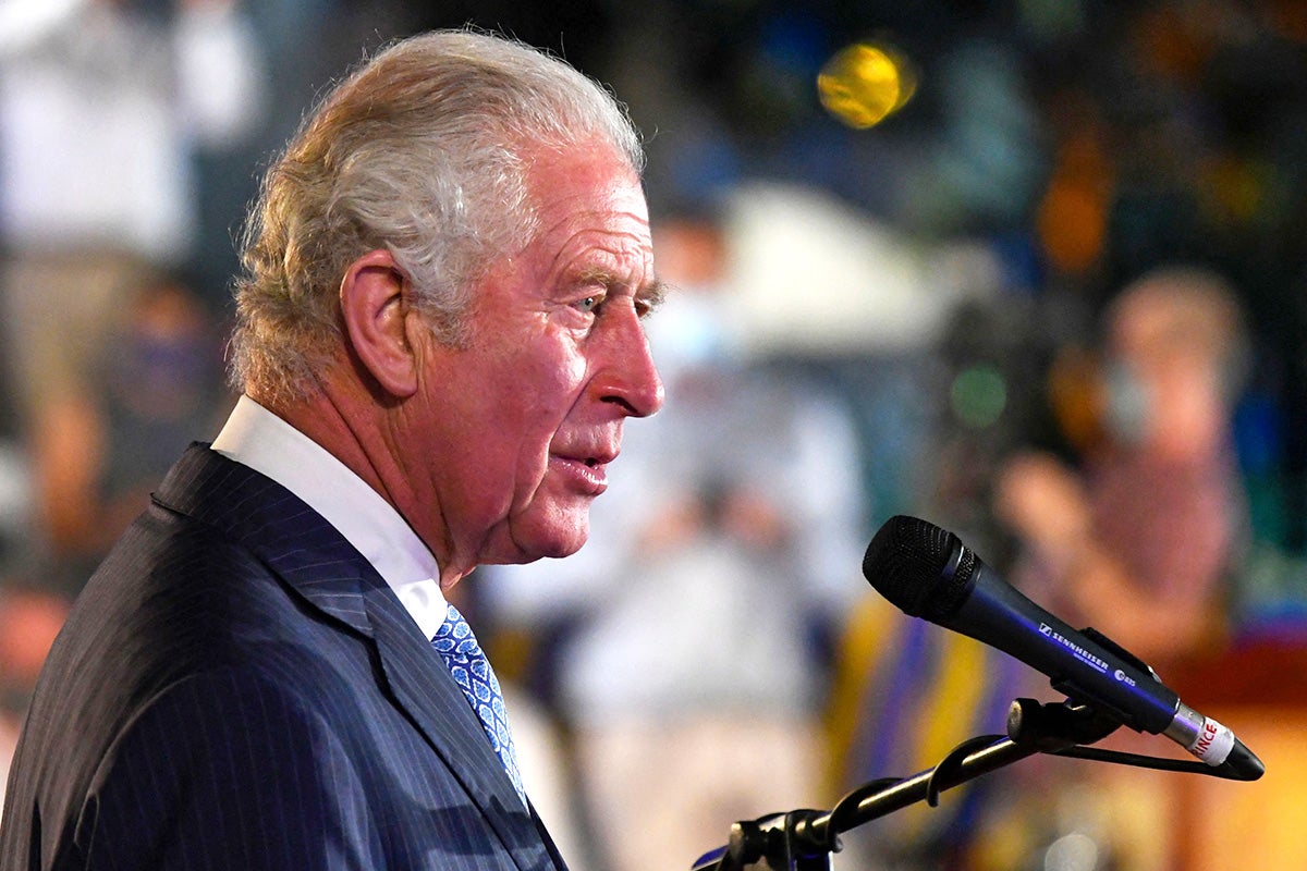 The then Prince of Wales in November 2021 during a royal visit to Barbados