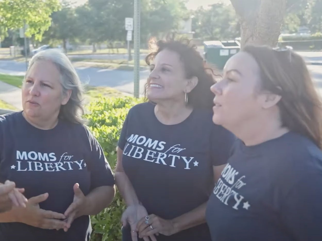 <p>A group of women in the “Moms for Liberty” conservative group. The group objects to race-related school books and lessons.</p>
