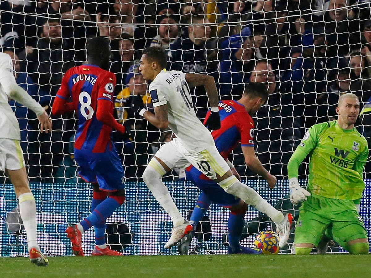 leeds vs crystal palace result as last gasp raphinha penalty hands hosts victory the independent