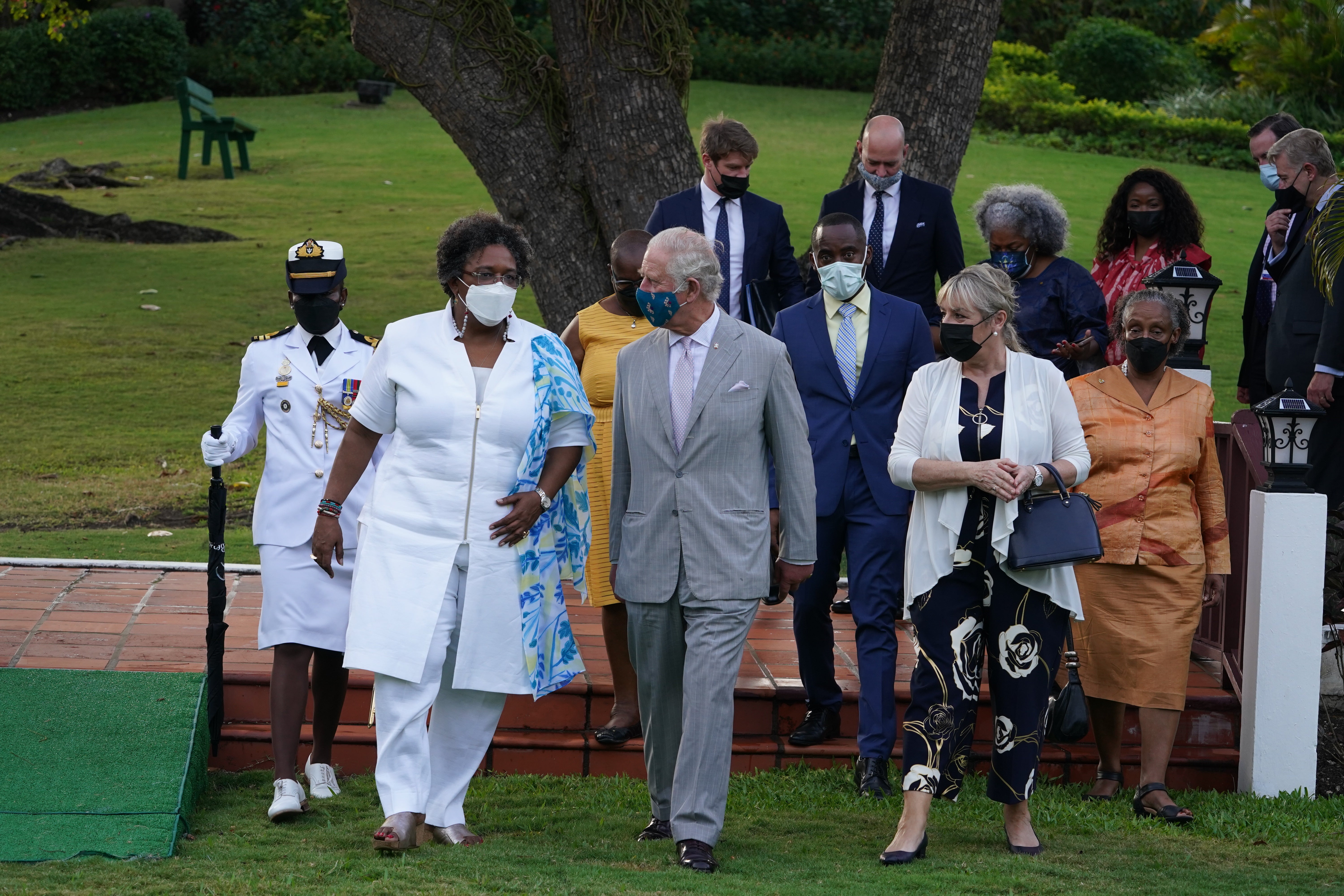 Charles with Barbados’ Prime Minister Mia Mottley as his visit drew to a close (Arthur Edwards/The Sun)