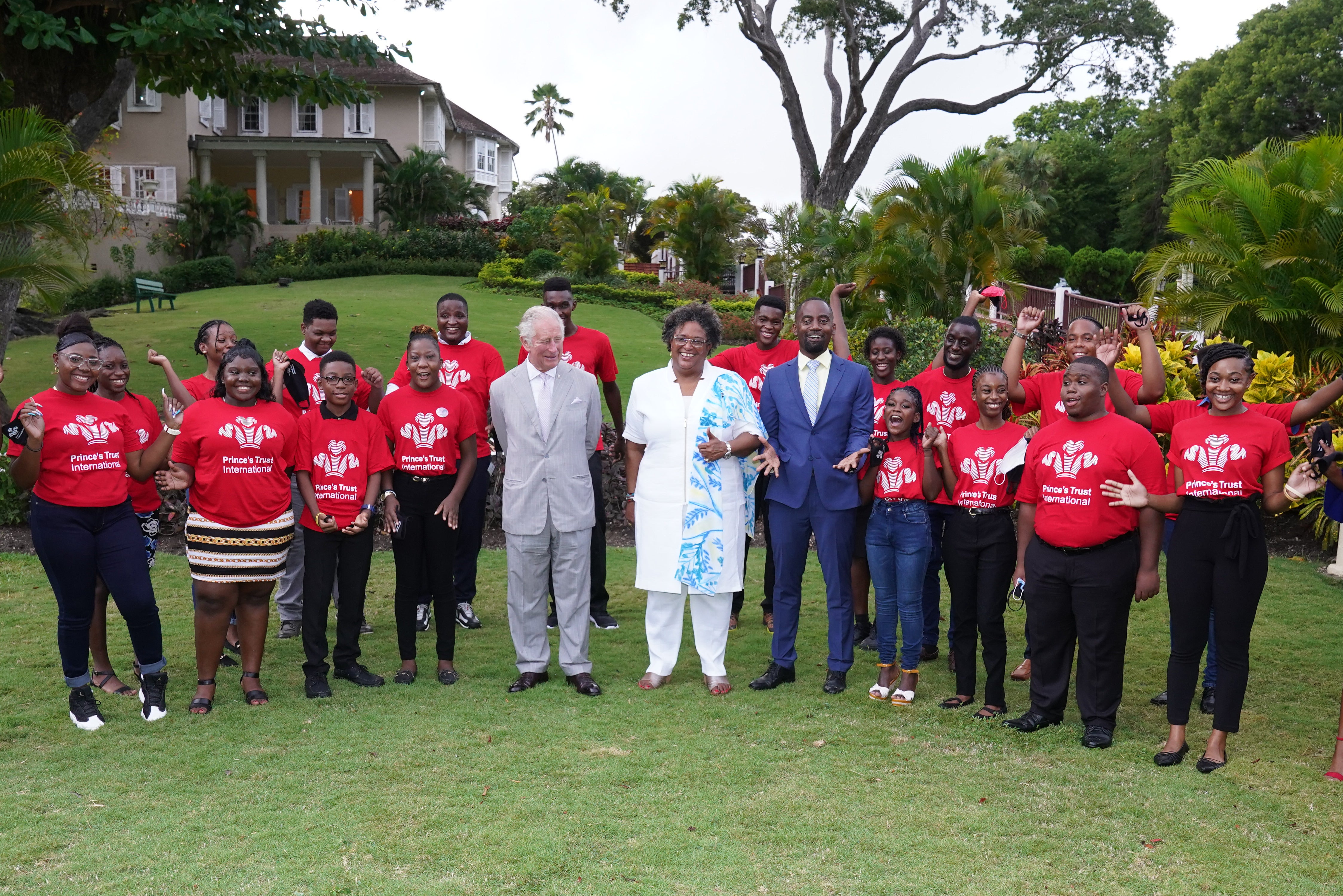 Charles and the prime minister with young people supported by Prince’s Trust International (Arthur Edwards/The Sun)