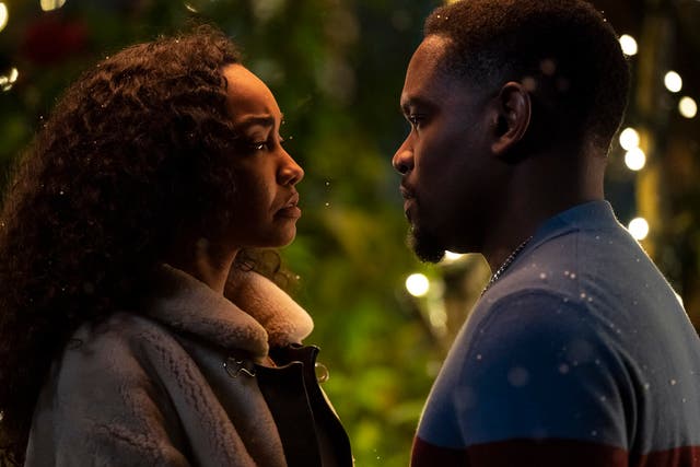 <p>Leigh-Anne Pinnock and Aml Ameen in ‘Boxing Day’</p>