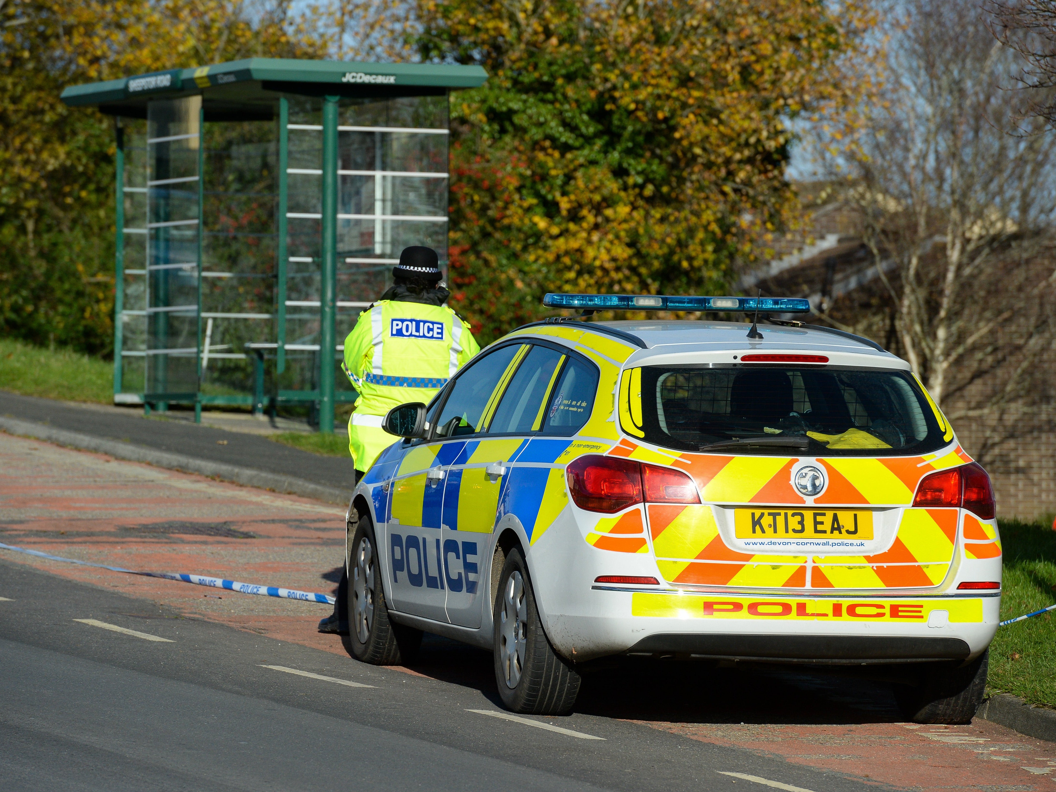 Police at Sheepstor Road bus stop in Plymouth, Devon, where 18-year-old Bobbi-Anne McLeod was last believed to have been seen