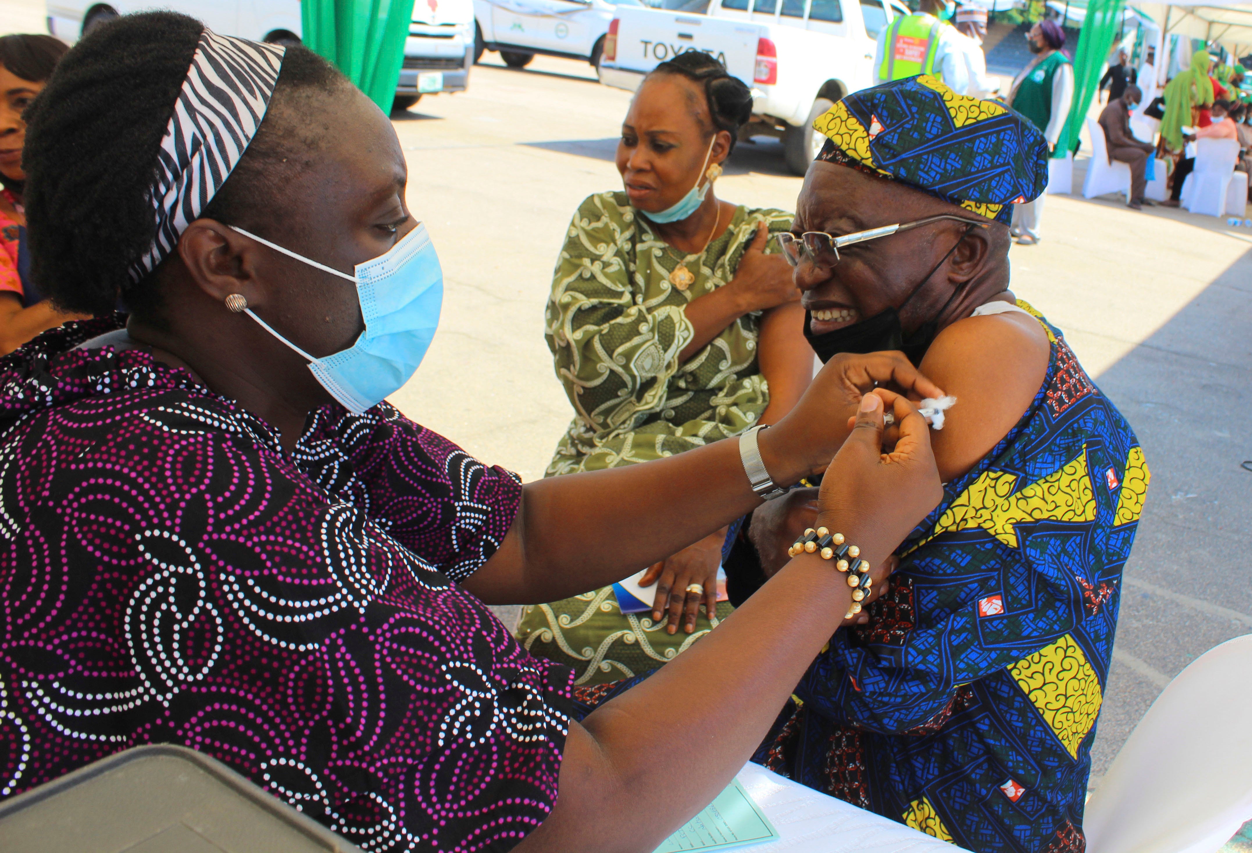 Virus concerns: a Covid vaccination being administered in Abuja, capital of red list Nigeria