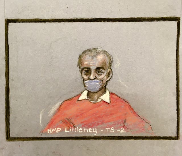 A court sketch of Barry Bennell as he appeared via video link at the High Court in London (Elizabeth Cook/PA)