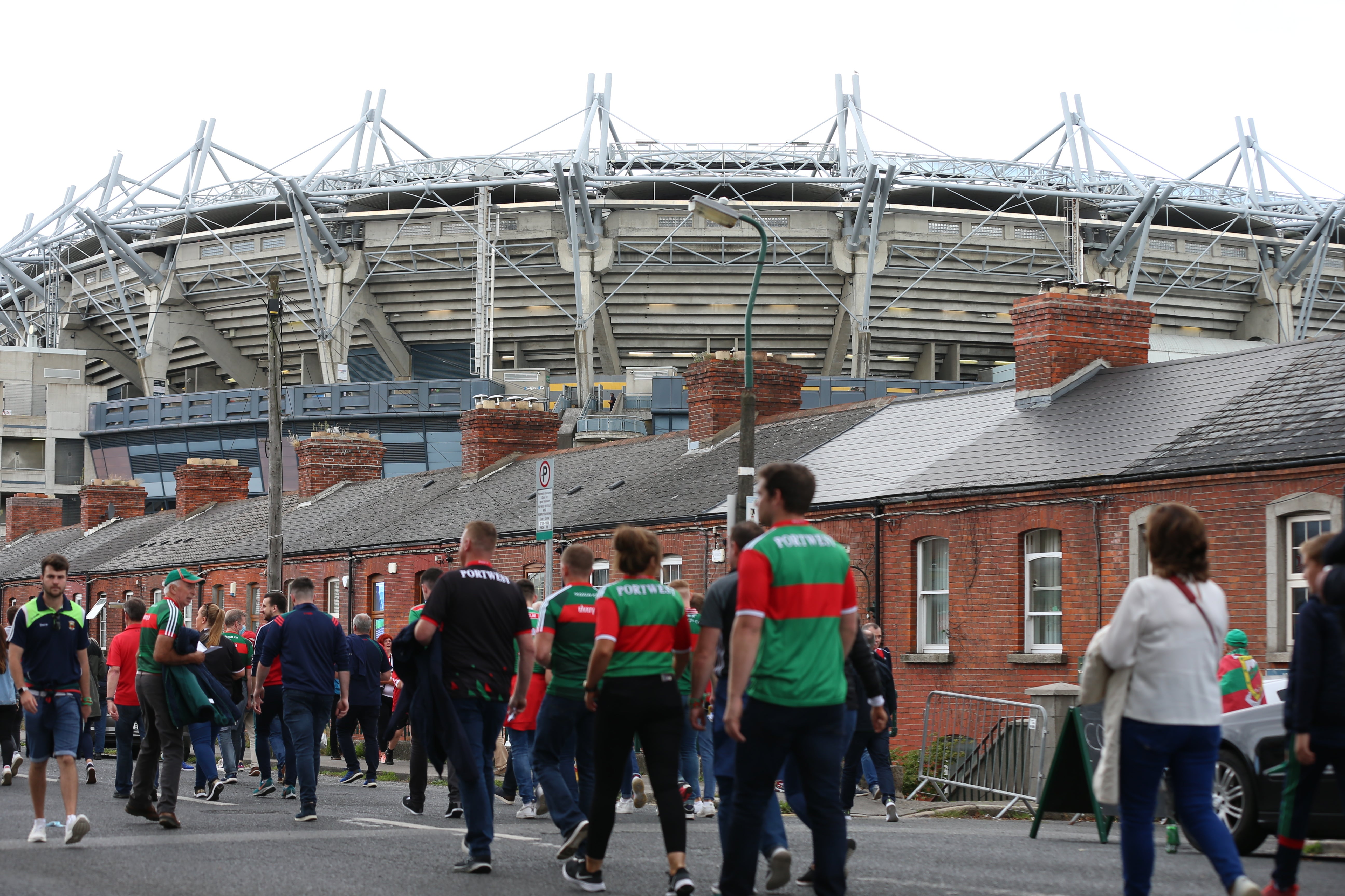 Fans arriving at Croke Park, Dublin, ahead of Tyrone taking on Mayo in the All Ireland football final (Damien Storan/PA)