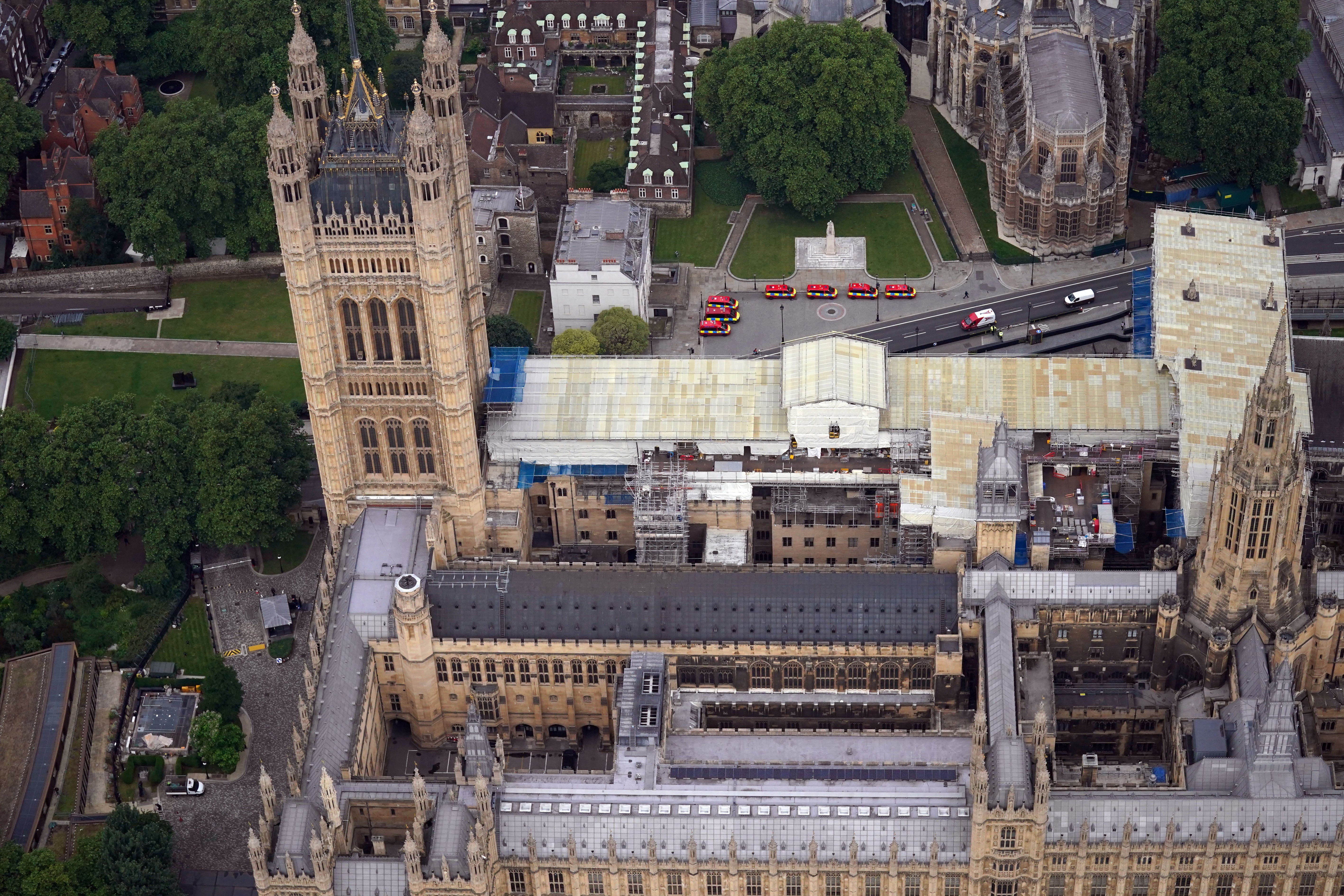 An aerial view of the Palace of Westminster in central London