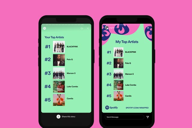 <p>A look at some of the designs for this year’s Spotify Wrapped, the music streamer’s annual statistical round-up</p>