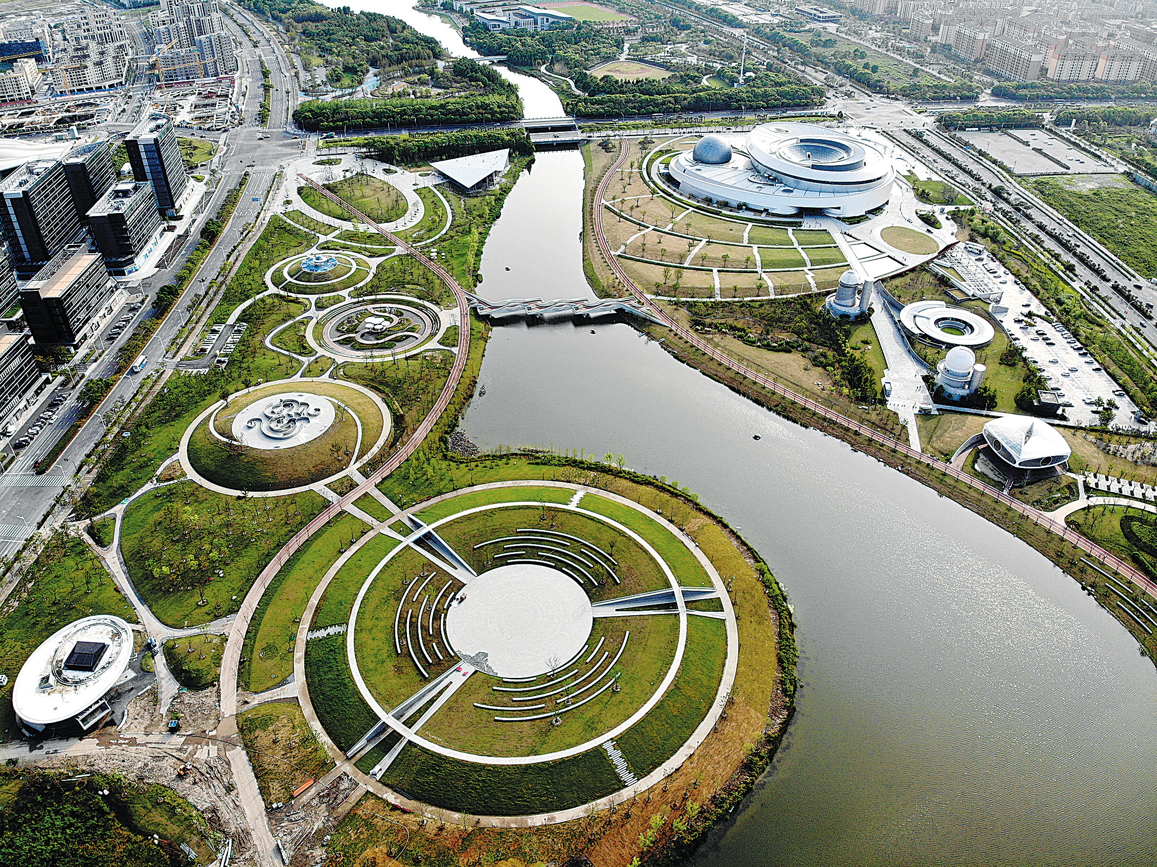 The sponge park is designed to resemble planets, around which are paths