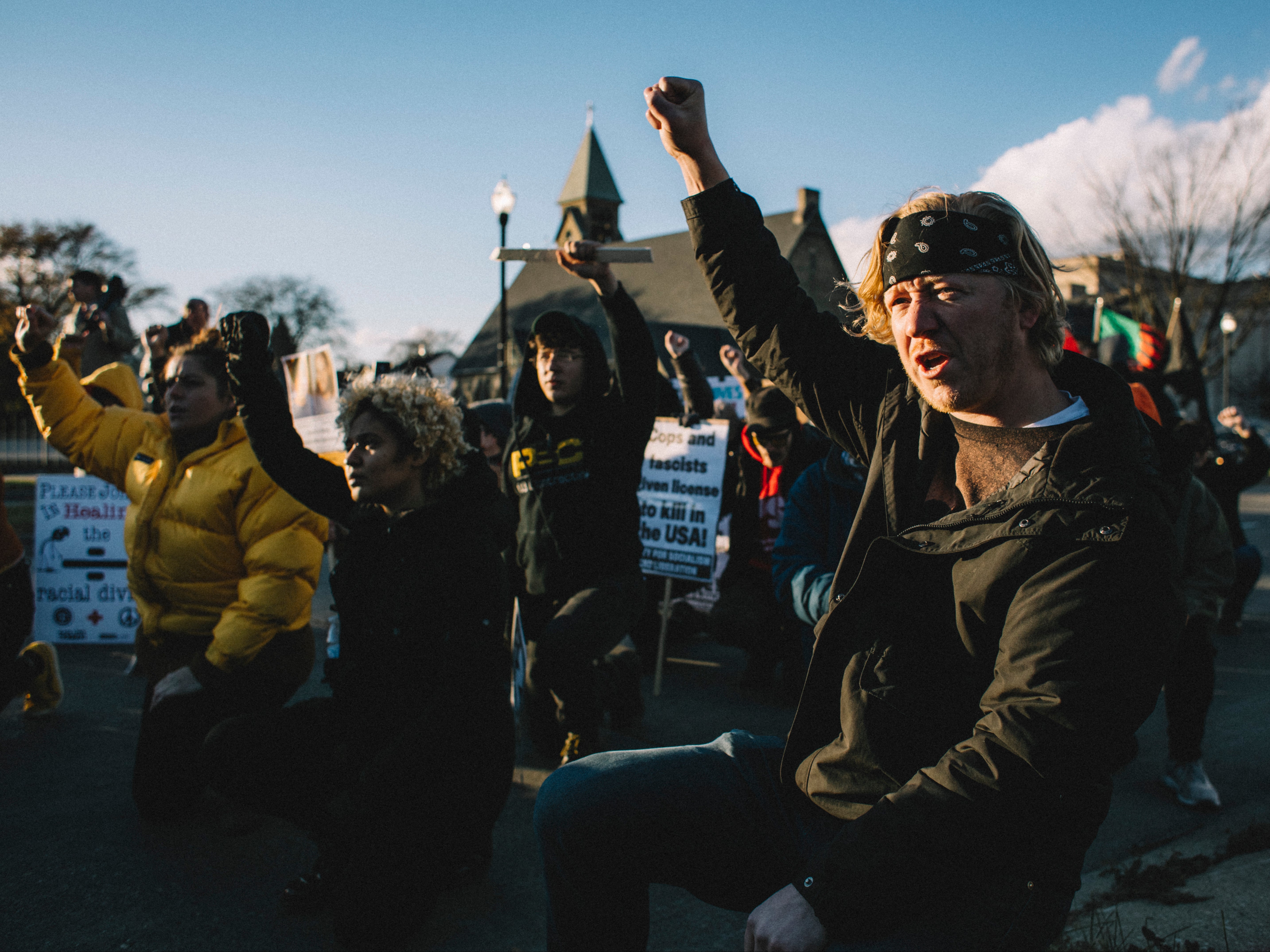 Activists protest against the Kyle Rittenhouse verdict in Kenosha, Wisconsin, on 21 November 2021