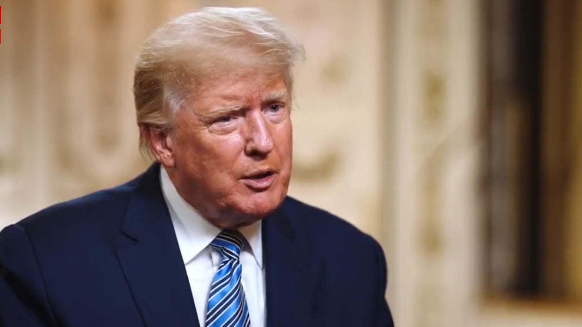 Former president Donald Trump appears during an interview with GB News’ Nigel Farage