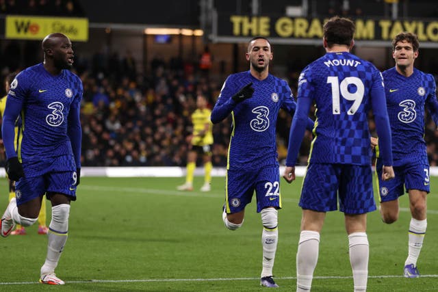 <p>Hakim Ziyech celebrates scoring Chelsea’s winner </p>