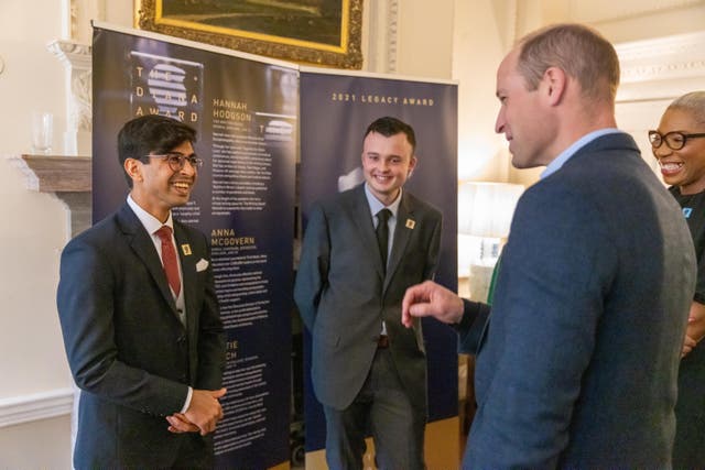 The Duke of Cambridge meeting recipients of The Diana Award at Kensington Palace (Jack Moralee/The Diana Award/PA)