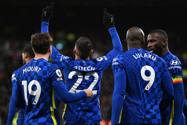 <p>Hakim Ziyech of Chelsea celebrates after scoring</p>