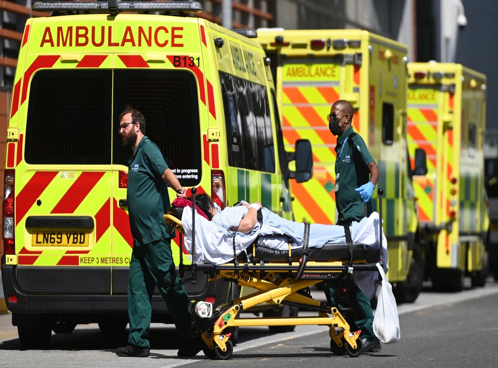 <p>A patient is pictured outside the Royal London hospital on 23 July, 2021. </p>