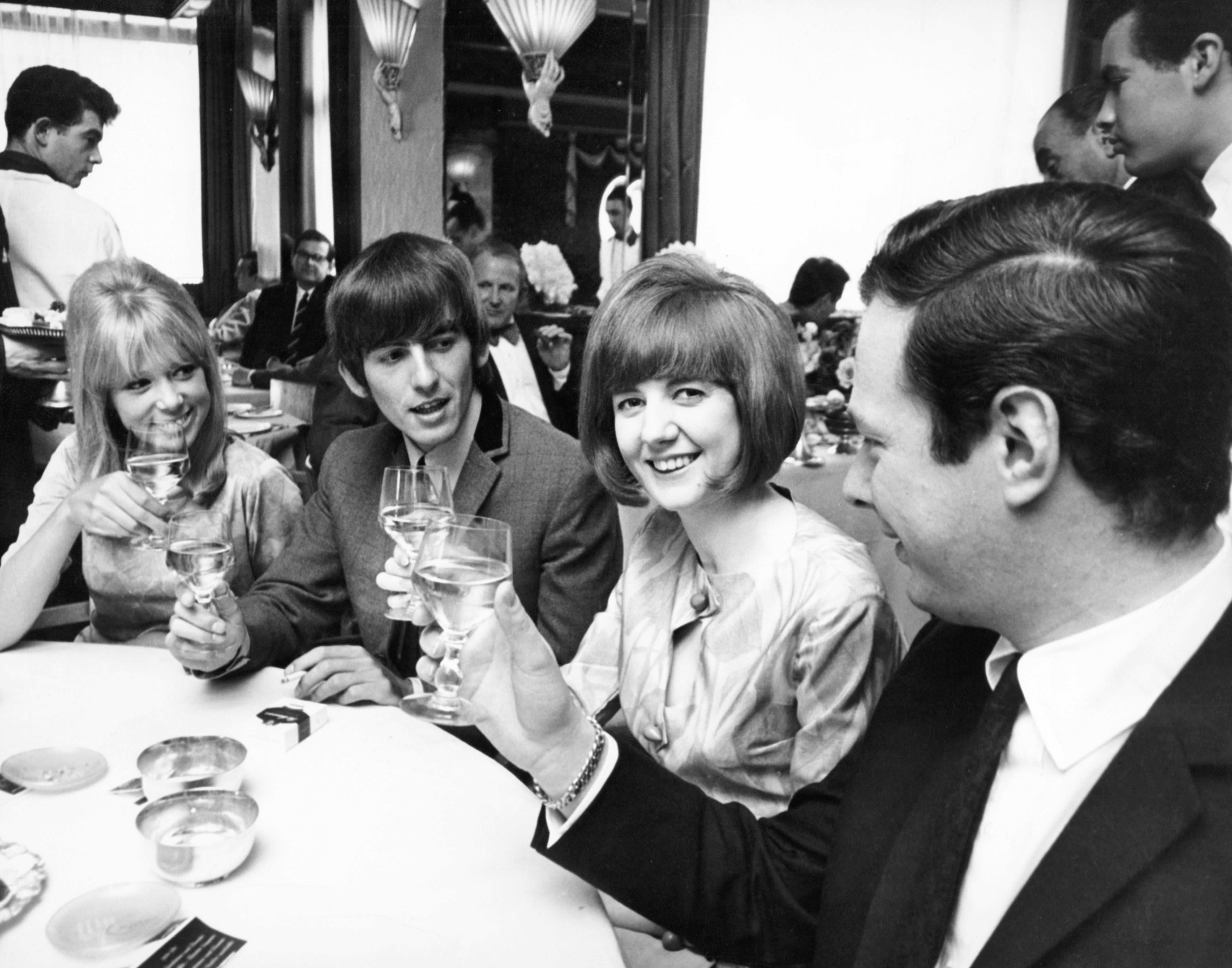 Merseyside mates: George Harrison of The Beatles, Beatles manager Brian Epstein, singer Cilla Black and her friend Patti Boyd, May 1964