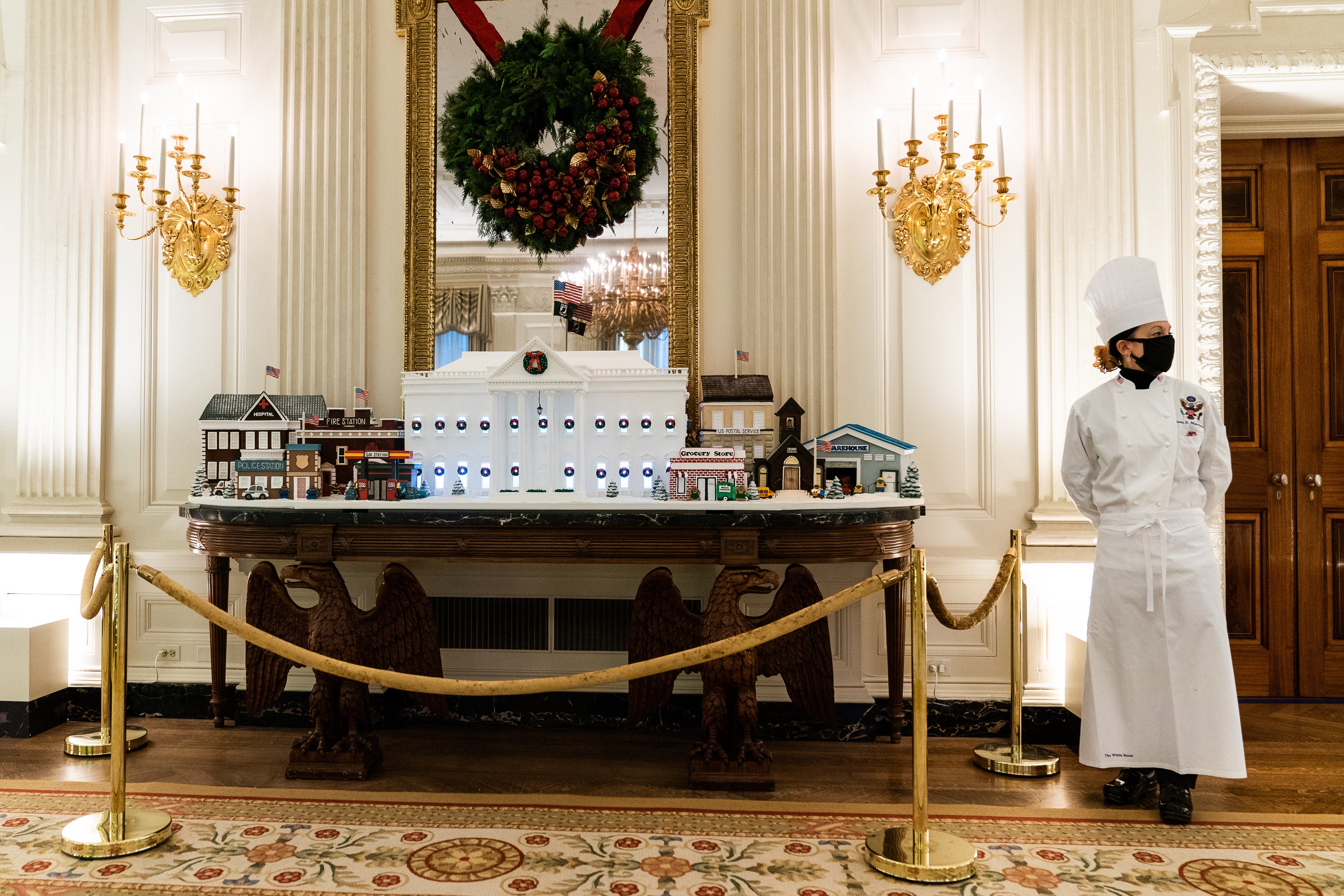 This year’s gingerbread house is based on a theme of gratitude for the country’s frontline workers