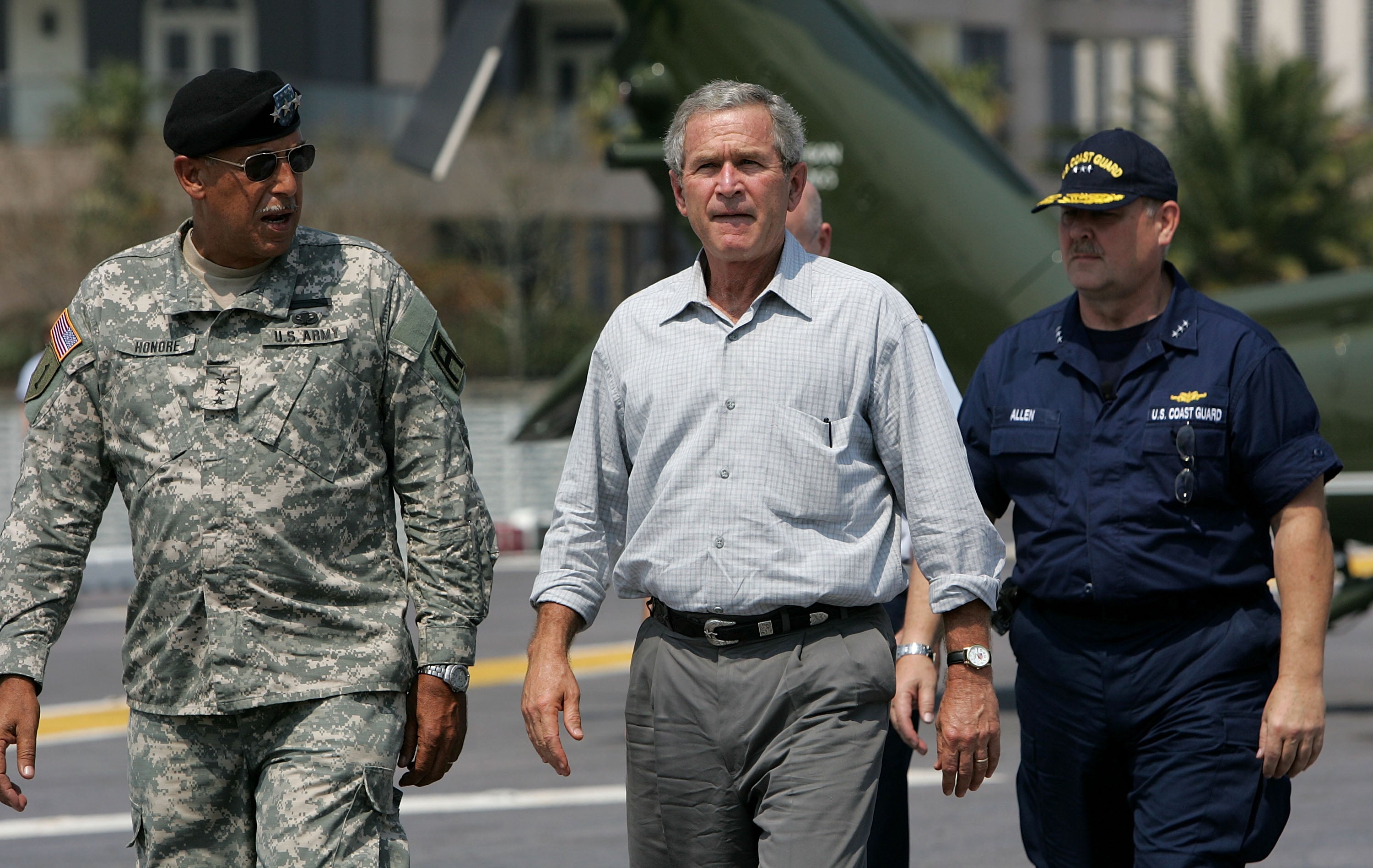 Lt. General Russel Honoré (left), with former president George W Bush, in the aftermath of 2005’s Hurricane Katrina. The Army veteran led recovery operations in New Orleans