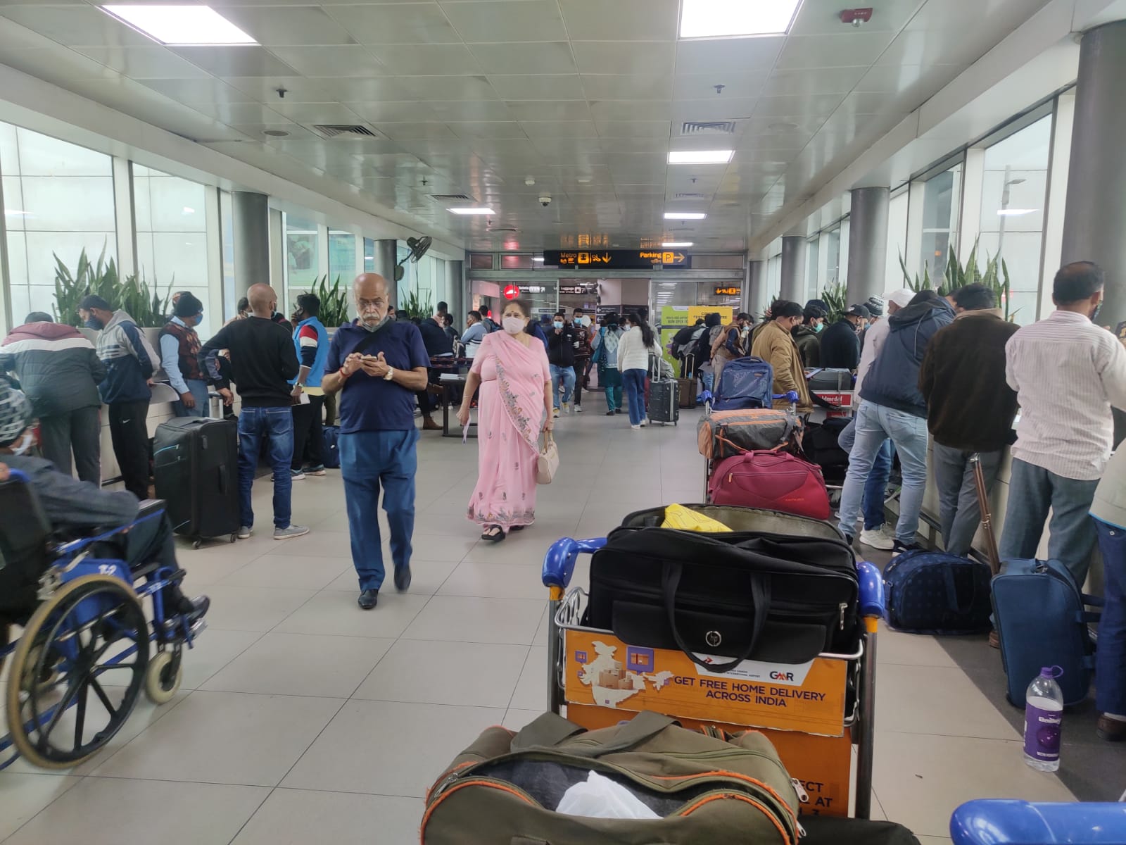 Passengers filing the forms to undertake RT-PCR test in the complex adjoining T3 Terminal of Indira Gandhi International Airport