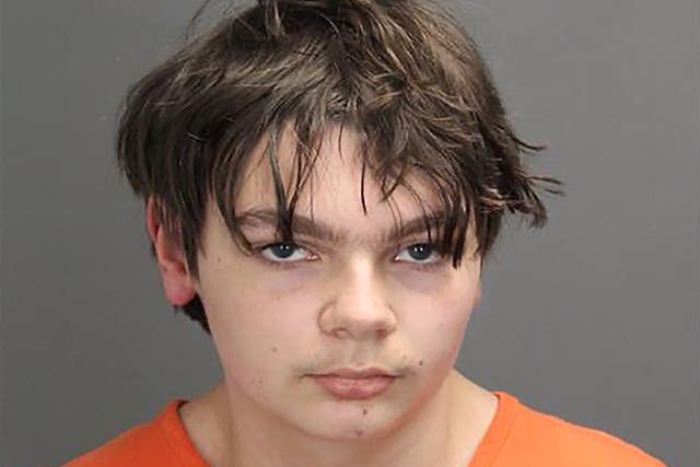 <p>Ethan Crumbley is pictured in his mugshot following his arrest over last week’s mass shooting </p>