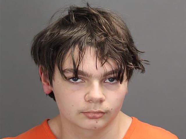 <p>Ethan Crumbley is pictured in his mugshot following his arrest over last week’s mass shooting </p>