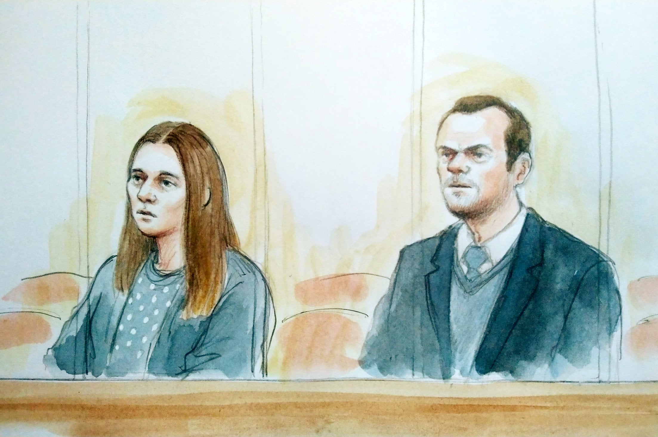 Artist’s impression of Tustin and Hughes during their trial at Coventry Crown Court