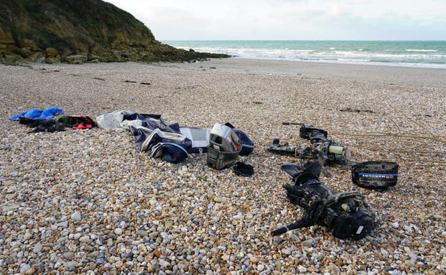 Small boat debris on the beach in Wimereux near Calais (Gareth Fuller/PA)
