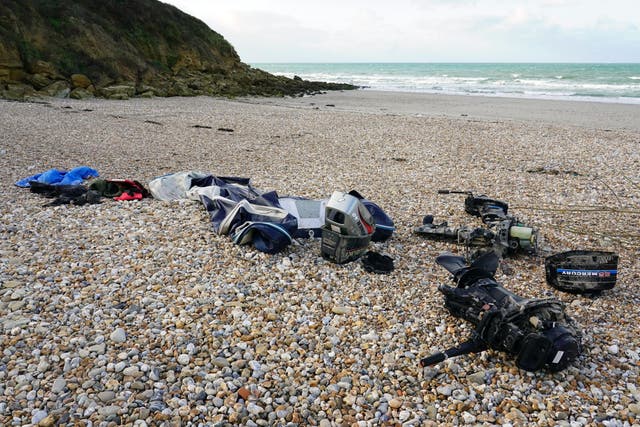 Small boat debris on the beach in Wimereux near Calais (Gareth Fuller/PA)
