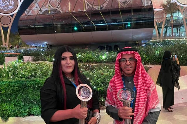 <p>The winners,  Kifaya Ollier and Ziad al-Fifi </p>