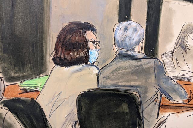 In this courtroom sketch, Ghislaine Maxwell, left, confers with lead defence attorney Bobbi Sternheim (Elizabeth Williams/AP)
