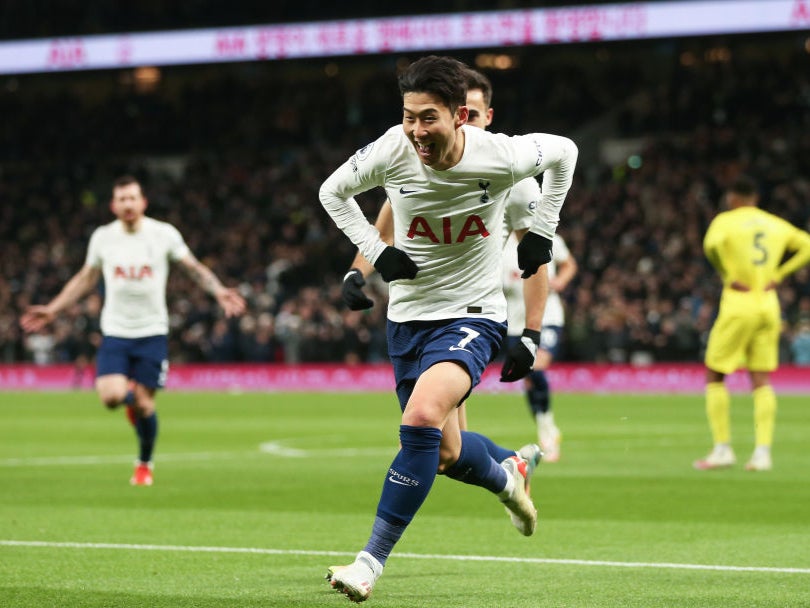Son Heung-min celebrates scoring for Tottenham