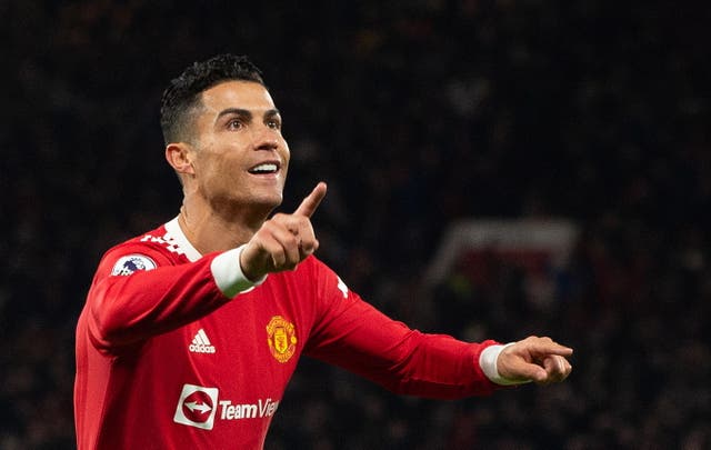 <p>Manchester United's Cristiano Ronaldo celebrates</p>
